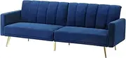 [OIKITURE] Sofa Bed 3-Seater, Sofa with Adjustable Backrest and Armrest, Convertible Sofa Bed Couch for Living Room, Bedroom, Velvet Lounge Couch, Blue