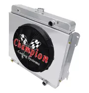 DR Champion 3 Row Radiator, 16" Fan and Shroud for 1975 - 1978 Dodge B100 L6 Eng