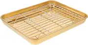 TIDTALEO 1 Set Stainless Steel Flat Bottom Baking Tray with Cooling Rack Bakeware for Home Baking Roasting and Steaming Easy to Clean and Resistant