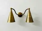 Double Sconce Arculated Mid Century Modern Full Raw Brass Wall Lamp Lights