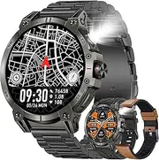 1.85 Inch AMOLED Men's Smartwatch with Phone Function, Torch, 5ATM Smart Watch Activity Tracker with 123 Sports Modes, Blood Pressure, Sleep Monitor, Pedometer, Watch for iOS Android (Black)