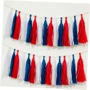 Blue Red and White Tissue Paper Tassels Party Tassel Garland Blue Red White