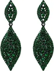 [Flyonce] Women's Rhinestone Crystal Wedding Bridal 2 Leaf Drop Dangle Chandelier Earrings