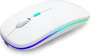 [AIKOKOK] Wireless Bluetooth Mouse Rechargeable Laptop Mice with LED Use Portable(BT5.2 and USB 2.4G) Dual Mode Connection Silent Slim Computer Mouse for Laptop/iPad Tablet/Apple MacBook/PC(White)