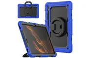 Samsung Galaxy Tab S8 Plus/S7 Plus/S7 FE 12.4 inch Rotatable Handle Ring Folding Stand Case with Screen Protector-Blue&Black