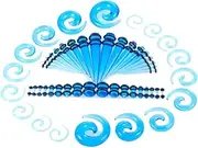 [JBINNG] 54 Pieces Set Acrylic Ear Stretching Kit Tapers Plugs Silicone Tunnels Gauges Expande (Blue), Acrylic, Acrylic