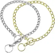 Chain Collar for Dogs, Metal Slip Link Training Heavy Duty Dog Collar Martingale Puppy Collars for XXS XS Small Medium Large Dogs, Silver+Gold S
