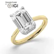 Emerald Solitaire Labgrown Diamond Engagement Ring 18k Yellow Gold 3.30 Ct