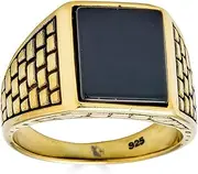 [Harlembling] Real 14k Gold Over Solid 925 Sterling Silver Ring - Black Onyx Square Ring - Men's Handmade Ring - Pinky Or Signet Ring