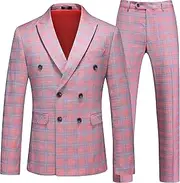 [MOGU] Mens 2 Piece Suit Slim Fit Double Breasted Blazer and Pants Solid Color Prom Tuxedo