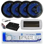 Dual Marine Receiver, Cover, Antenna,Amp w/Kit, 4x 6.5'' 150W LED Black Speaker