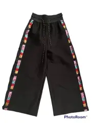 NWT United Colors Of Benetton Black Rainbow Sequin Wide Leg Side Snap Pants XS