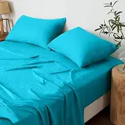 LINENOVA Vintage Washed Single Sheet Set - 3 Piece Premium 2000TC Ultra-Soft Microfiber Bed Sheets - Cotton-Like Texture - Breathable and Soft- Sheets & Pillowcases (Single, Turquoise)