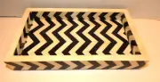MACKENZIE-CHILD'S PIAZZA COLLECTION BLACK AND IVORY HANDMADE TRAY,NEW
