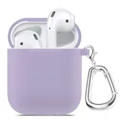 ZUSLAB AirPods 1 Case Silicone Skin Shockproof Full Protective Cover Supports Wireless Charging with Durable Carabiner for Apple - Purple