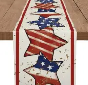 Stars Stripes 4th of July Patriotic 13" x 72" Table Runner Red/Beige/Blue