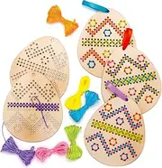 5 Pieces Easter Wooden Cross Stitch Set Easter Eggs Beginners Children Cross Stitch Embroidery Wooden Wooden Bookmark Cross Stitch with Cross Stitch Frame Threads Needles Ribbons for DIY Hanging Home