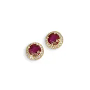 14k Yellow Gold Real Diamond u0026 Composite Ruby Post Earrings