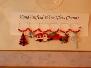 "Christmas Retro Camping'' Set of 6 hand crafted wine glass charms