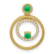 14K Yellow Gold Emerald and Real Diamond Circles Pendant