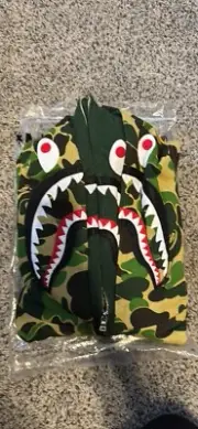 BAPE ABC Camo Green Shark Full Zip Double Hoodie - Size Large