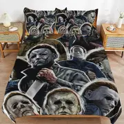 a1583 Michael Myers Halloween Duvet Cover Set, 3 Piece Bedding Set 86x70" Double Sided Printing Decorative Comforter Cover Set (1 Duvet Cover + 2 Pill