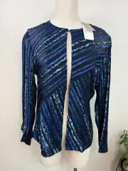 Chicos Travelers Womens Navy Ombre Auden Strip Jacket Size 1/Medium Sheer