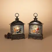 Santa by the fire Snow globe lighted water lantern