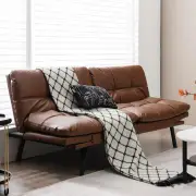 CostwayConvertible Memory Foam Futon Couch Bed with Adjustable Backrest and Armrests for Living Room-Brown