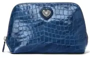NWT Brighton BELLISSIMO HEART Blue Croco Leather Makeup Cosmetic Pouch Case Bag