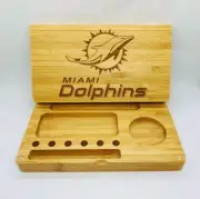Miami dolphins laser engraved Bamboo rolling tray magnet back flip style gift