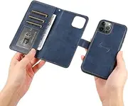 GoshukunTech for iPhone 12 Pro Max Case,for iPhone 12 Pro Max Phone Cover [2 in 1 Wallet Leather Case] Detachable Magnetic Flip Cover with Card Slots,Wrist Strap-Navy Blue
