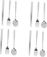 Alipis 4 Sets Stainless Steel Forks Spoons Set Reusable Eating Utensils Set Case Portable Dinnerware Set for School Office Travel Camping