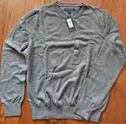 NWT Tommy Hilfiger Flag Logo Grey Cotton Crewneck Sweater Men's Size M