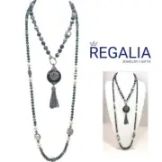 Long & Short Necklaces Set with Abstract Tree of Life in Onyx Tassel Pendant