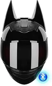 Motocross Helmet with Bat Ears,Bluetooth Full Face Motorcycle Helmets,Personality Cat Ears Electric Scooter Helmet,Full Face Motorcycle Helmet,DOT Certified A,S(50~53cm)