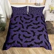 Feelyou Bat Bedding Set Full Size Kids Happy Halloween Comforter Cover Set for Boys Girls Duvet Cover Trick or Treat Purple Bedspread Cover Room Decor Quilt Cover, 1xDuvet Cover+ 2xPillow Shams