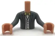 Lego New Flesh Nougat Torso Mini Doll Boy Dark Bluish Gray Suit Jacket Gold Bow