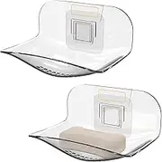 2 Pack Soap Dish for Shower Wall, Plastic Soap Bar Soap Holder, Soap Saver Tray with Drain for Bathroom, Kitchen (Clear)