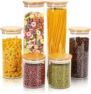 6 Pack Airtight Glass Storage Canister with Bamboo Lid (18.6oz/43.9oz/67.6oz), Glass Food Storage Containers for Pasta, Oats, Coffee, Flour, Sugar, Rice, Spice, Best for Kitchen & Pantry