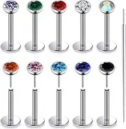 [Xnsjeyy] 20G 18G 16G Titanium Threadless Flat Back Earrings Nose Ring Studs Tragus Labret Medusa Piercing Jewelry G23 Monroe Lip Ring Snake Bite Forward Helix Conch Cartilage Earrings Piercing Jewelry