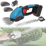 Hedge Trimmer, 21v Cordless Hedge Trimmer, 2 in 1 Cordless Grass Shear, Bush Trimmer, with 2 Switchable Blades for Shrub, Garden, Grass or Lawn Cultivation, Battery & Charger Included 2BATTERY