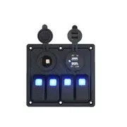 5Pin Multi-Function Combination Switch Panel Cigarette Lighter Socket + Double Lights 4 Way Switches + Dual Usb Charger For Car Rv Marine Boat