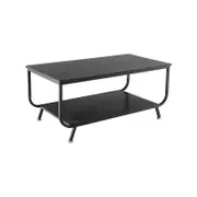 Costway 2-Tier Modern Coffee Table Wood Rectangular Center Table Faux Mable Tabletop w/Adjustable Foot Pads,Black