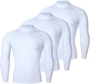 [Generic] 3 Pack Men's Turtle Neck Compression Shirts Long Sleeve, Cool Dry Sports Athletic Gym T Shirts Thermal Base Layer Undershirt Workout Tops