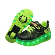 Nevenka Double Wheel Roller Skate Shoes Light Up Sneakers for Boys Girls-Black Green