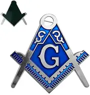 Square & Compass Masonic Car Emblem Freemason Cut-Out Silver & Blue Auto Decal - 3" Tall