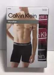 CALVIN KLEIN 3 Pack MENS Stretch MICROFIBER BOXER BRIEFS Red - Black Size M NIB