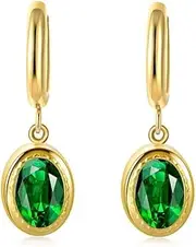 [Nvzi] c suitable for men and women, set with zircon earrings, stainless steel gold-plated earrings, oval pendant, titanium steel earrings, earrings (green), 0.7*2.5cm/0.3*1in, 01, No Gemstone