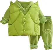 [Generic] Boys and Girls Autumn and Winter Suits Baby Baby Girls Vest Hoodie Pants Winter Plus Fleece Thickened Three Piece Set Baby Boy Easter Outfit Set (Green, 12-18 Months)